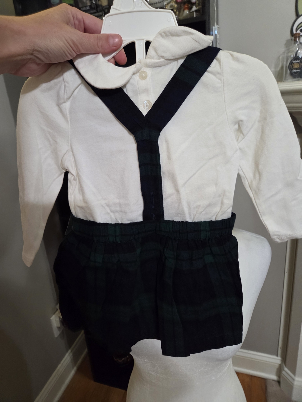 crown & ivy White Peter Pan Top with Green & Navy Plaid Suspender Skirt - Picture 4 of 4